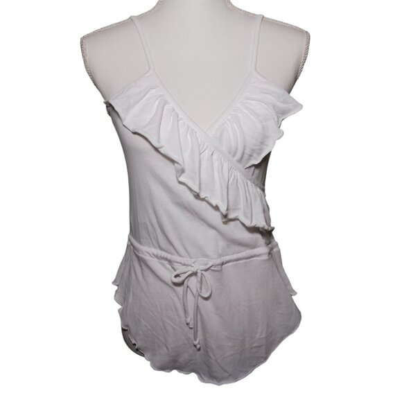 NEW Chaser Suplice‎ Ruffle Tie Waist Scoop Hem Tank Top White Cotton Blouse XS - Picture 2 of 9